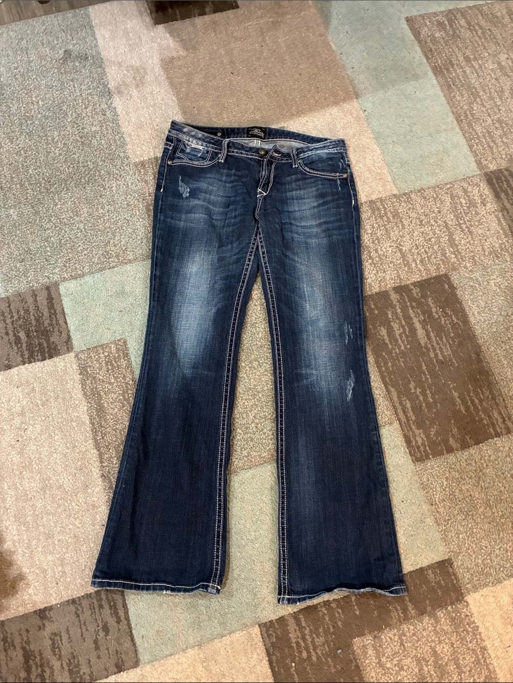 Women's Dark Blue Flare Jeans - Distressed Bootcut